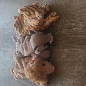 Ty Beanie Babies Trio - Lion, Panther, Tiger